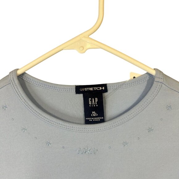 Gap Kids XL(12) Light Blue Star-Embroidered Long-Sleeve Stretch Cotton Shirt - Picture 4 of 11